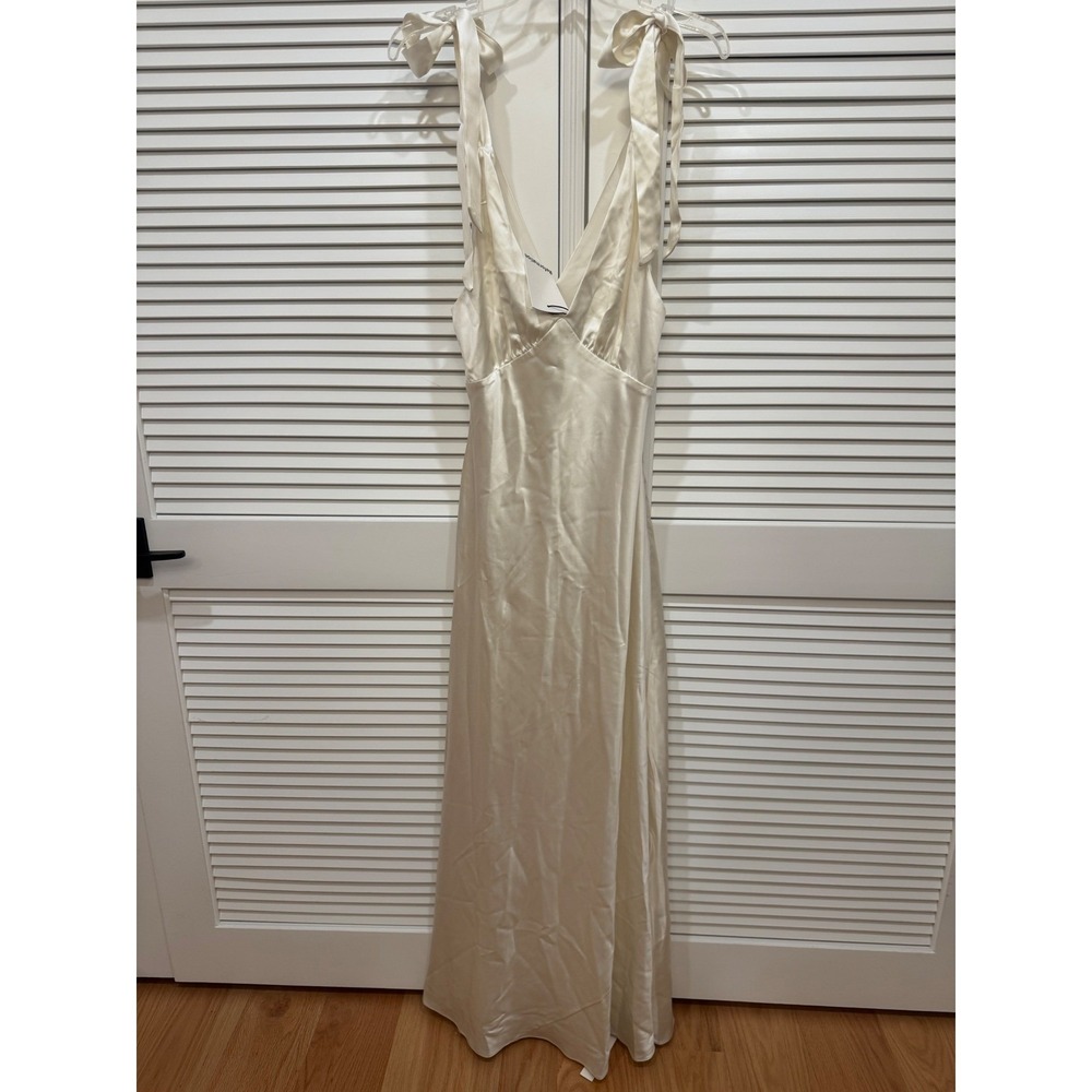 Reformation Pernille Silk Dress Ivory Bridal V Neck Tie Shoulder Maxi Gown New - Picture 8 of 8